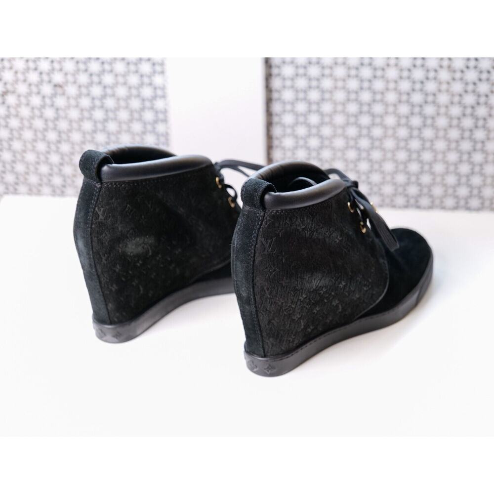 Louis Vuitton Black Suede Leather Wedge Monogram Embossed Booties (IT 40, US 10) - Picture 4 of 9